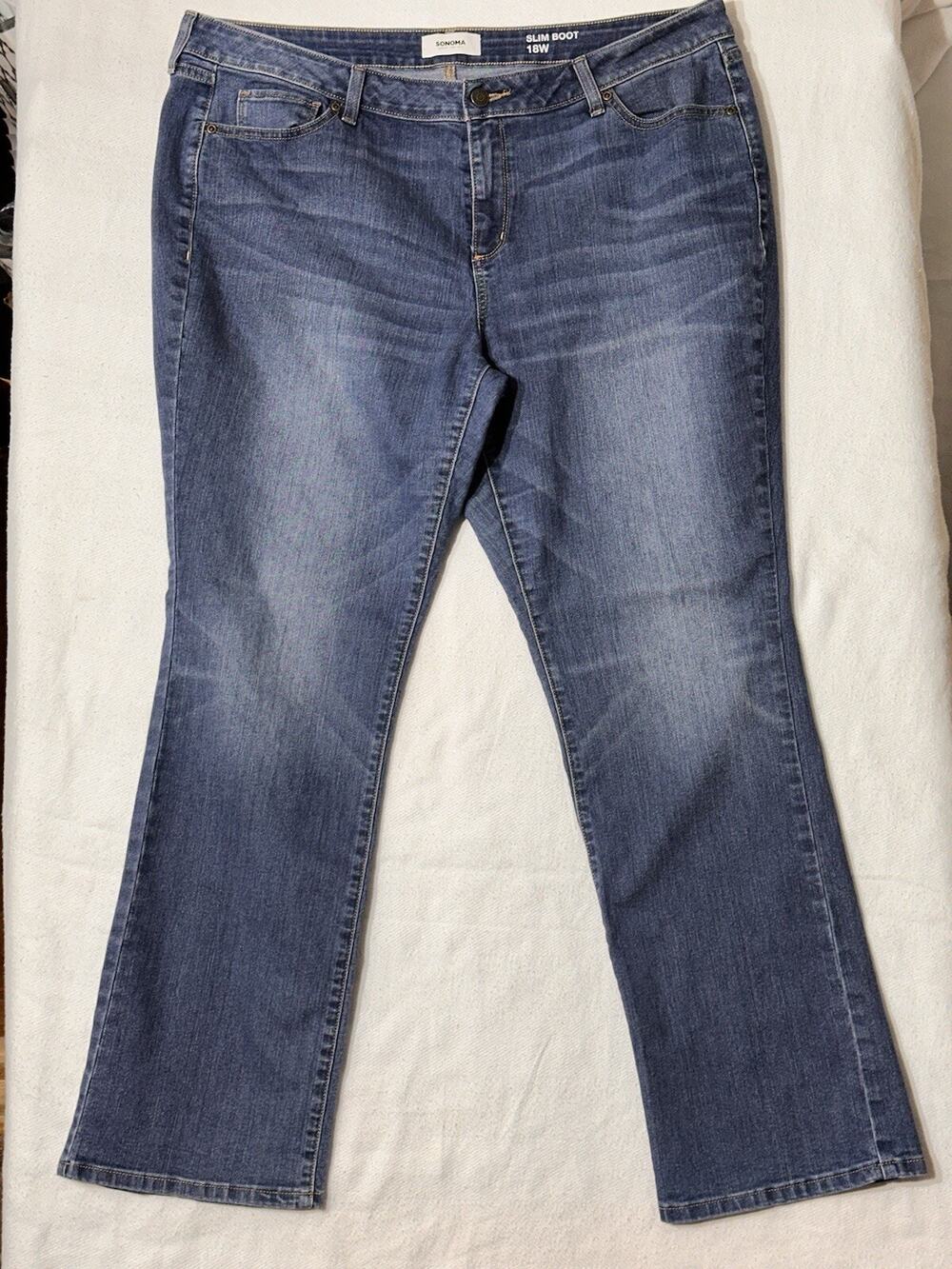 Sonoma Jeans Womens 18 W Blue High Rise Slim Boot Medium Wash Stretch Denim